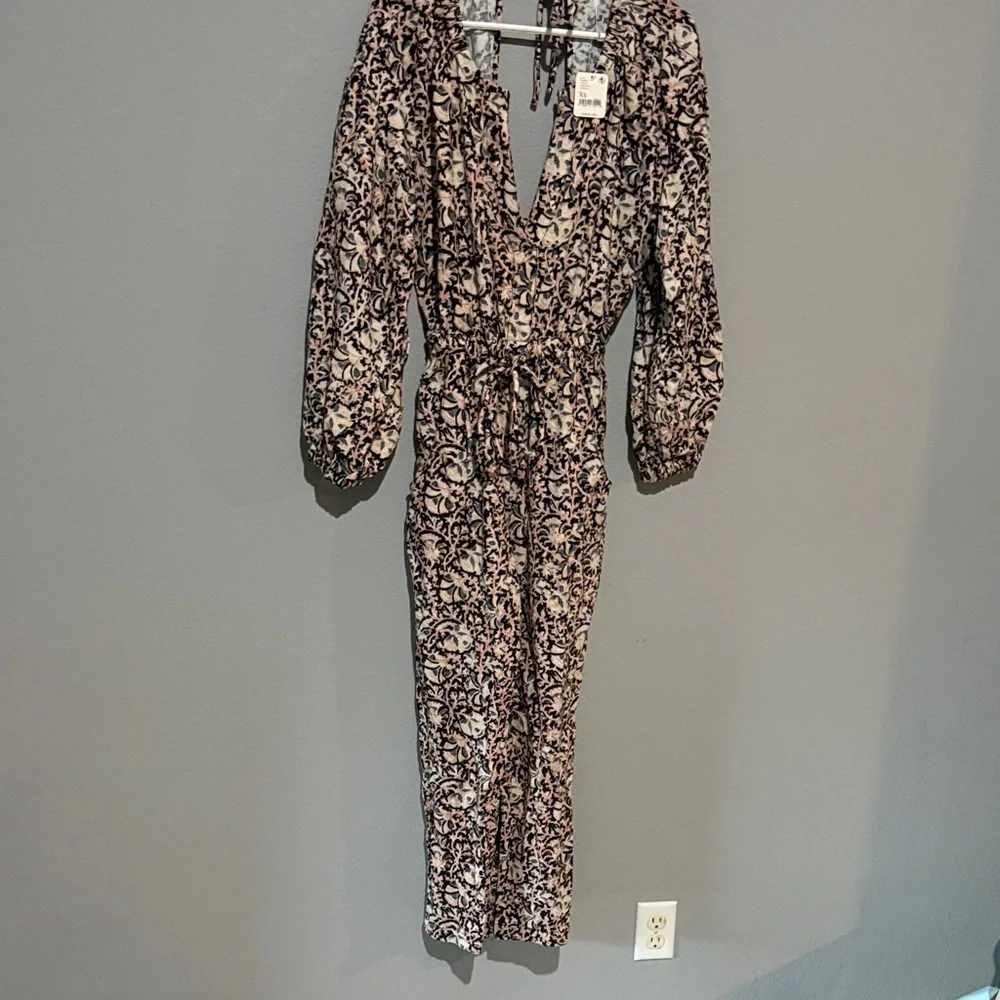 Free People Black and Cream Floral Jumpsuit coveralls I got a feeling